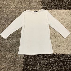 Nuggles brand white dressy layering top with 3/4 sleeves. NWT